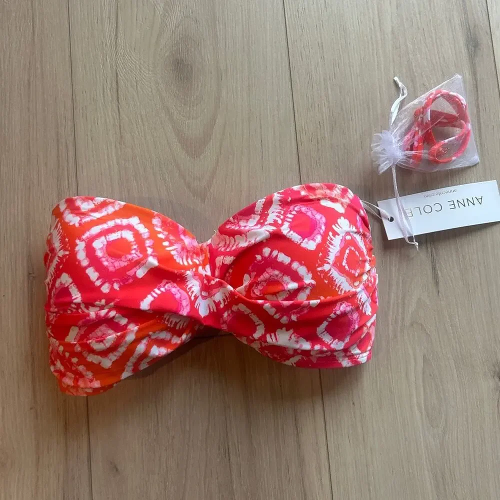 Anne Cole Women's Tie Dye Foulard Twist Bandeau Bikini Top NWT Large